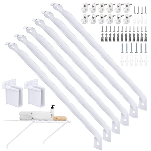 6 Pack 12 Inch Wire Shelf Brackets Set, Closet Maid Support Brackets with Anchors and Screws, Wire Closet Shelving Accessories with 12 PCS Wire Shelf Clips for Wardrobe and Wall Bracket