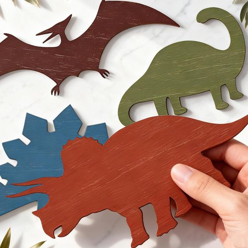 4 Pcs Dinosaur Wall Decors Wooden, Boys Dinosaurs Playroom Wall Decor, Farmhouse Dinosaur Gifts for Home Kitchen Bathroom Office Decoration