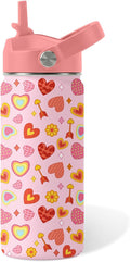 Skiennix Heart Pattern Kids Water Bottle - 16 Oz Stainless Steel Insulated Tumbler, Leak Proof, BPA-Free, Perfect for School & Travel