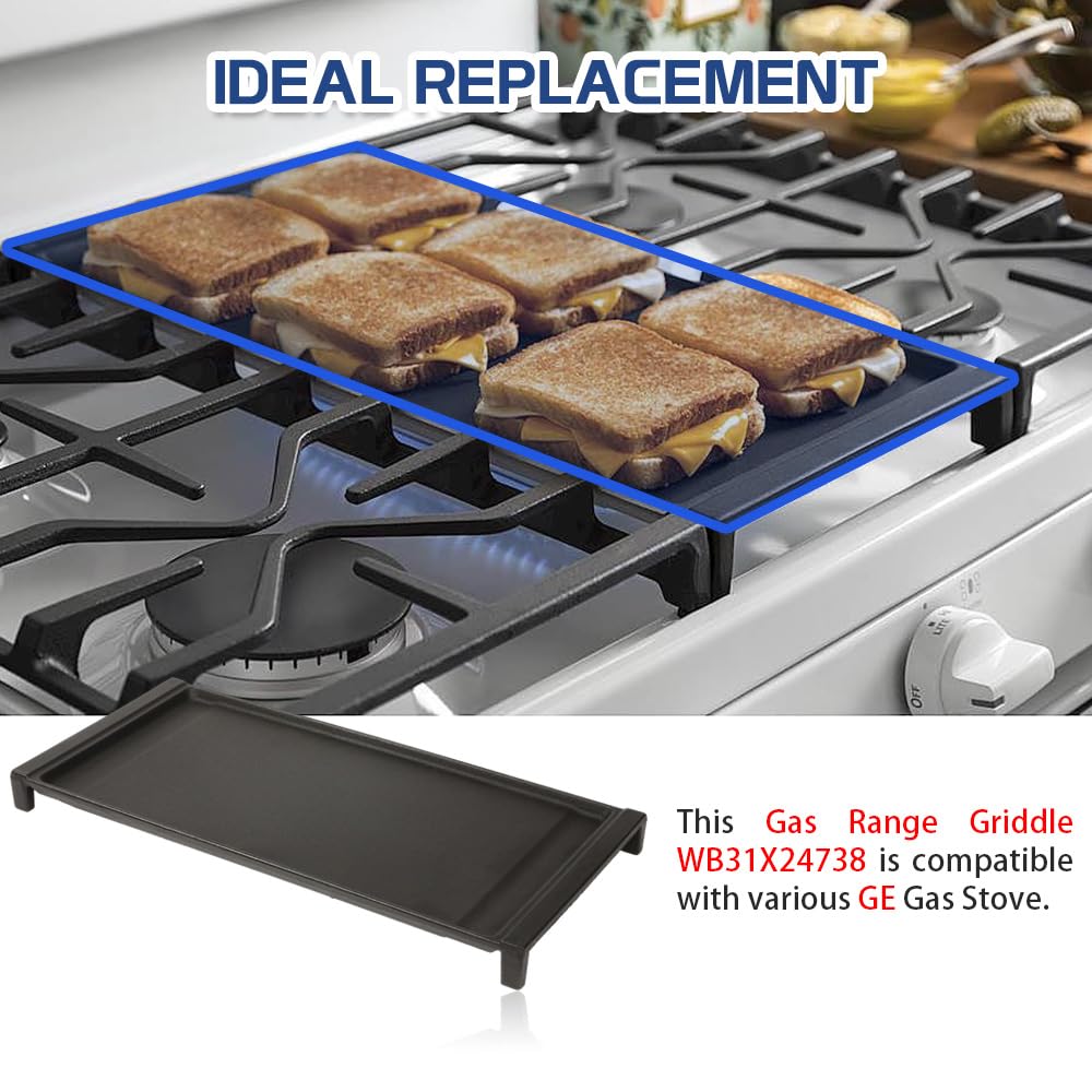 [Upgraded] WB31X24738 Gas Range Griddle, Griddle Plate Replacement Part fit for GE Stove, Cast Iron Center Griddle, Replaces WB31X24998