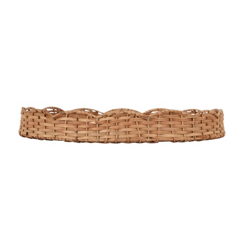 Kate and Laurel Wavley Modern Round Scalloped Woven Rattan Tray, 18 Inch Diameter, Natural Rattan, Decorative Wavy Boho Tray for Use as Versatile Ottoman Tray or Serving Platter