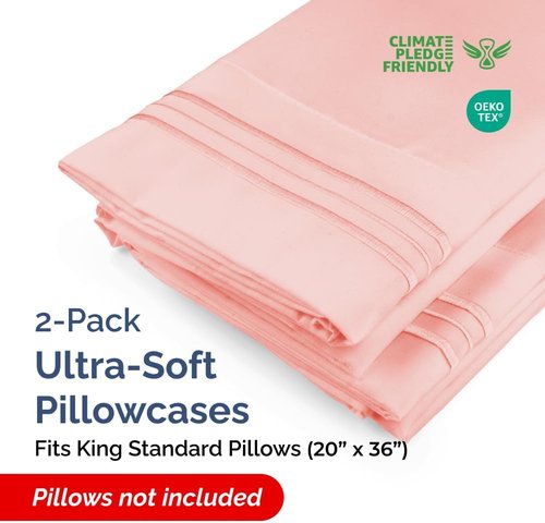 King Standard Pillow Cases by King - Ultra-Soft Hotel Quality Covers | Fade-Resistant & Wrinkle-Free - Baby Pink - Set of 2
