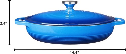 Lodge Essential Enamel Braiser - Induction-Safe & PFAS-Free Cookware - 3.5 Quart, Caribbean Blue