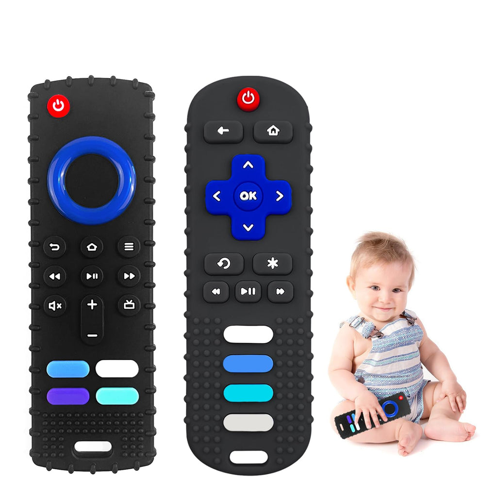 ROBBEAR Baby Teething Toys - Food Grade Silicone Teethers in Fire TV Remote Shape | BPA Free, Black