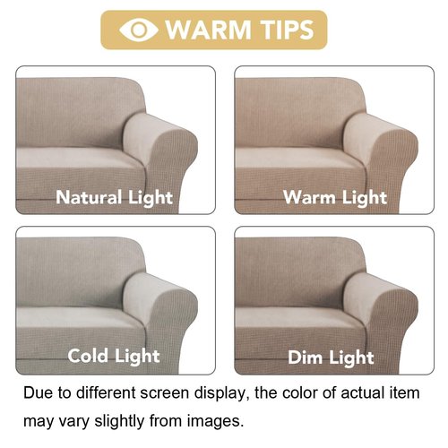 H.VERSAILTEX 2 Pieces Loveseat Covers Fit Lovesat Width Up to 70 Inch Furniture Cover/Protector, Jacquard Spandex Stretch Loveseat Slipcovers Suit for T Cushion/Box Cushion (Loveseat, Sand)