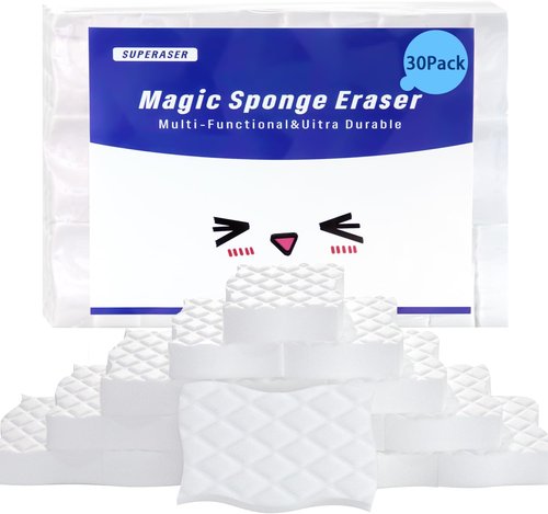 Magic Sponge Eraser 30-Pack - 3X Density Premium Melamine Sponges for Deep Cleaning Multi-Surface Use
