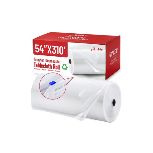 Plastic Table Cloth, 310 Ft X 54 In Disposable Tablecloth Clear Table Cover Roll with Any Cut Sliding Cutters Premium Clear Plastic Tablecloth for Picnics, Parties, Birthdays, Weddings Weddings