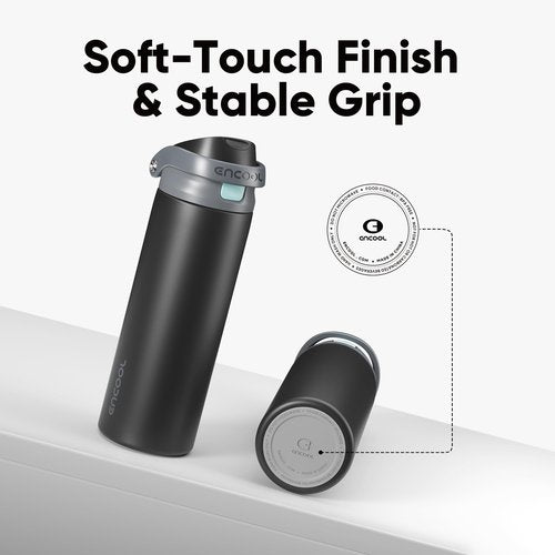 ENCOOL Leakproof Insulated Water Bottle with Straw Dual-Sip Water Bottle Bag-Safe Design for Work, Commute & Gym – Keeps Drinks Cold All Day, 24 oz, Charcoal Gray