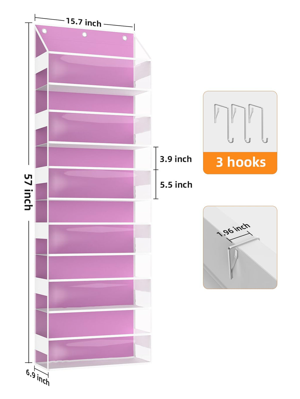 Wakaye Over the Door Organizes- 6 Tier Stuffed Animal Storage, Bathroom Organizers and Storage, Swing-proof Hanging Organizer for Toys/Nursery Newborn Baby Essential Stuff (Clear-pink)