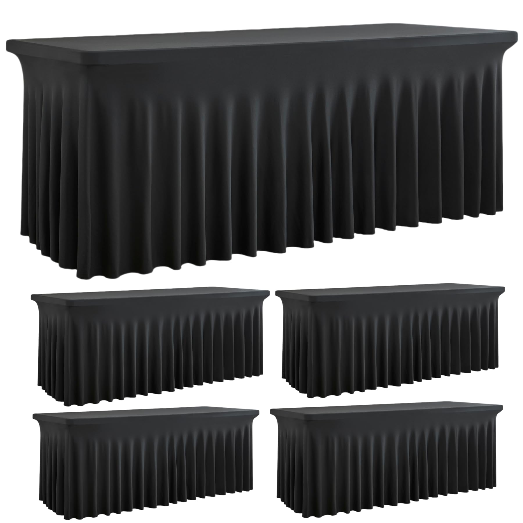Outpain Black Spandex Table Clothes for 5 Foot Rectangle Tables-4Pack 5FT Spandex Fitted Table Cover, Wrinkle Free Tablecloths with Skirt for Parties, Wedding, Birthday, Banquet, Festival
