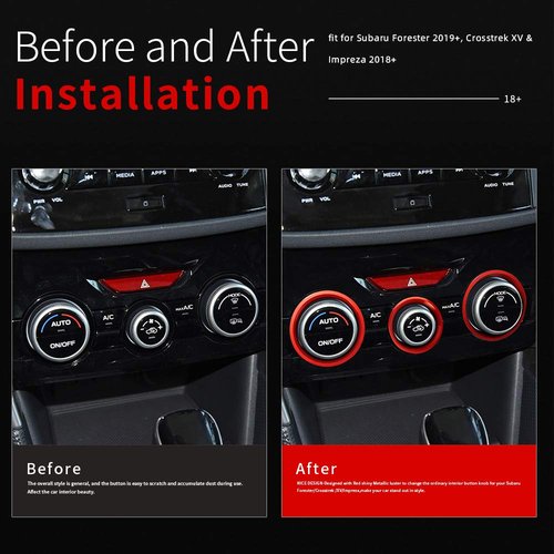 Auovo AC Climate Control Knob Outer Ring Covers Accessories for Subaru Forester 2019-2024 / Crosstrek 2018-2022 2023 / Impreza 2017-2023 Interior for Car Air Condition Switch Control Trim (Red)