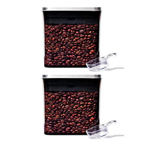 OXO Steel POP Coffee Container with Scoop - 1.7 Qt for Coffee, Tea and More, Grey - Pack of 2