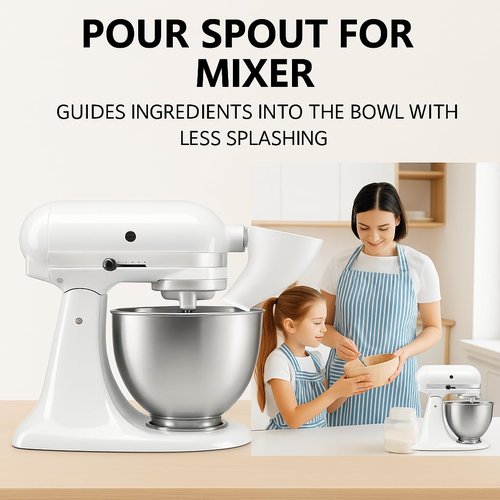 Flour Funnel for Ktichen Aid Mixer, Easy-Pour Funnel for Dry and Wet Ingredients Like Flour, Sugar and Eggs, Prevents Overflow and Mess for Clean Kitchen Counter, Easy to Clean (White)
