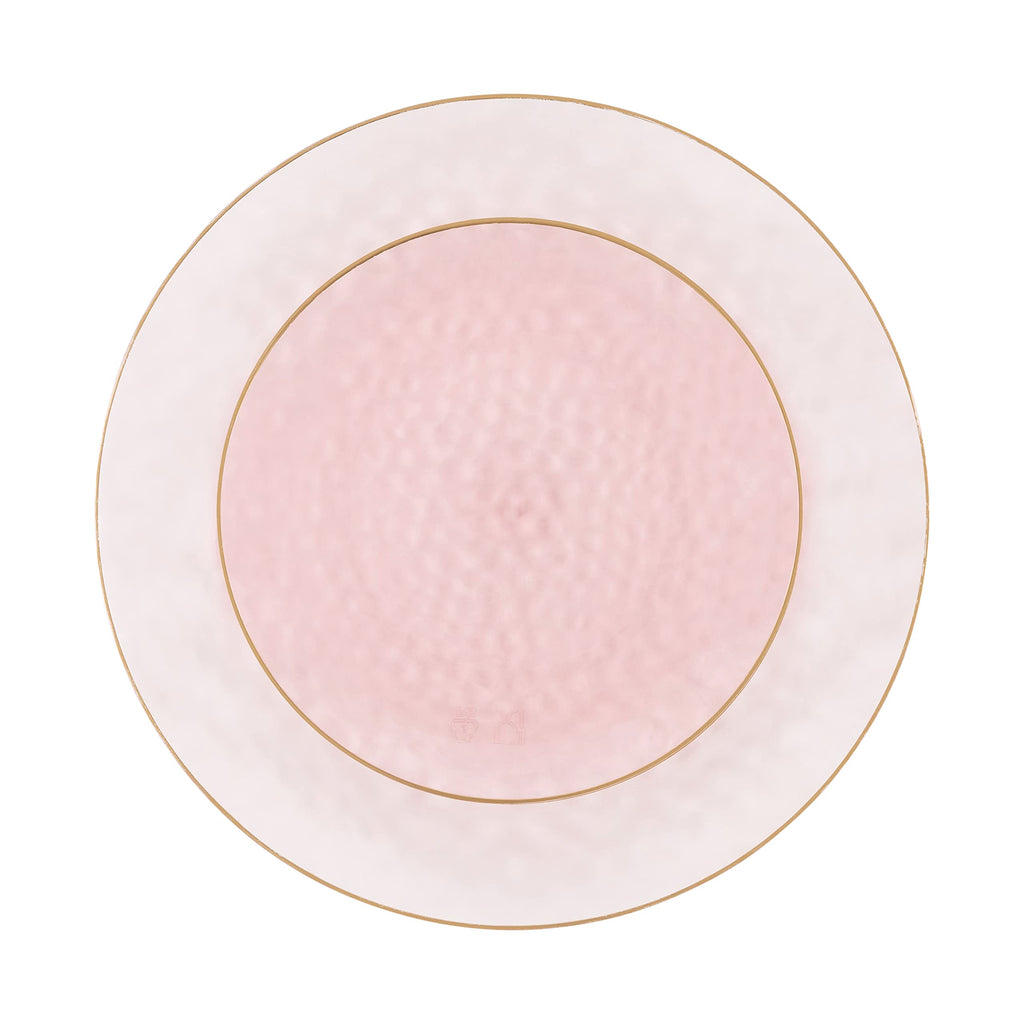 PLASTICPRO 128 Piece Combo Plates Set includes 64-7'' inch Plate & 64-10'' inch Plates Pink Hammered Plastic Party Plate Premium heavyweight Elegant, Disposable, Tableware, Dishes,