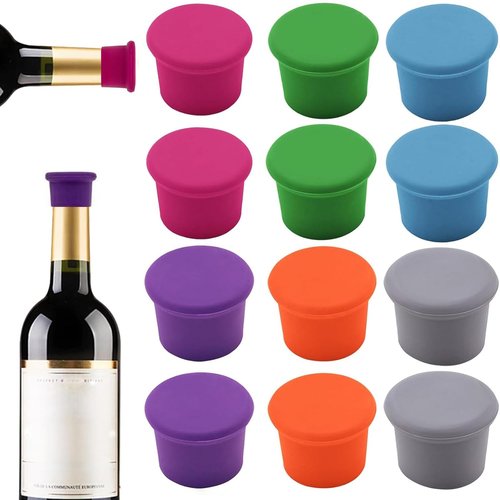 12 Pcs Colorful Silicone Wine Stoppers, Reusable Wine Bottle Stopper, Sparkling Wine Corks, Champagne Stoppers, Beverages Beer Bottle Caps, Bottle Stoppers for Glass Bottles, Keep Wine Fresh(6 colors）