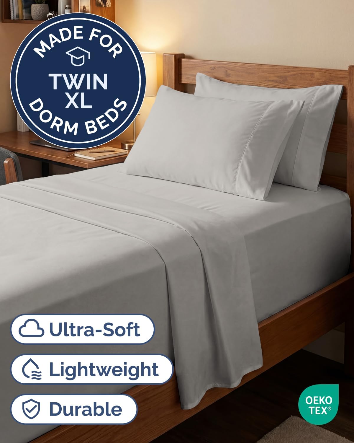 Skiennix Extra Deep Twin XL Sheet Set | 4-Piece Breathable Cooling Bedding - Soft, Wrinkle-Free French Grey