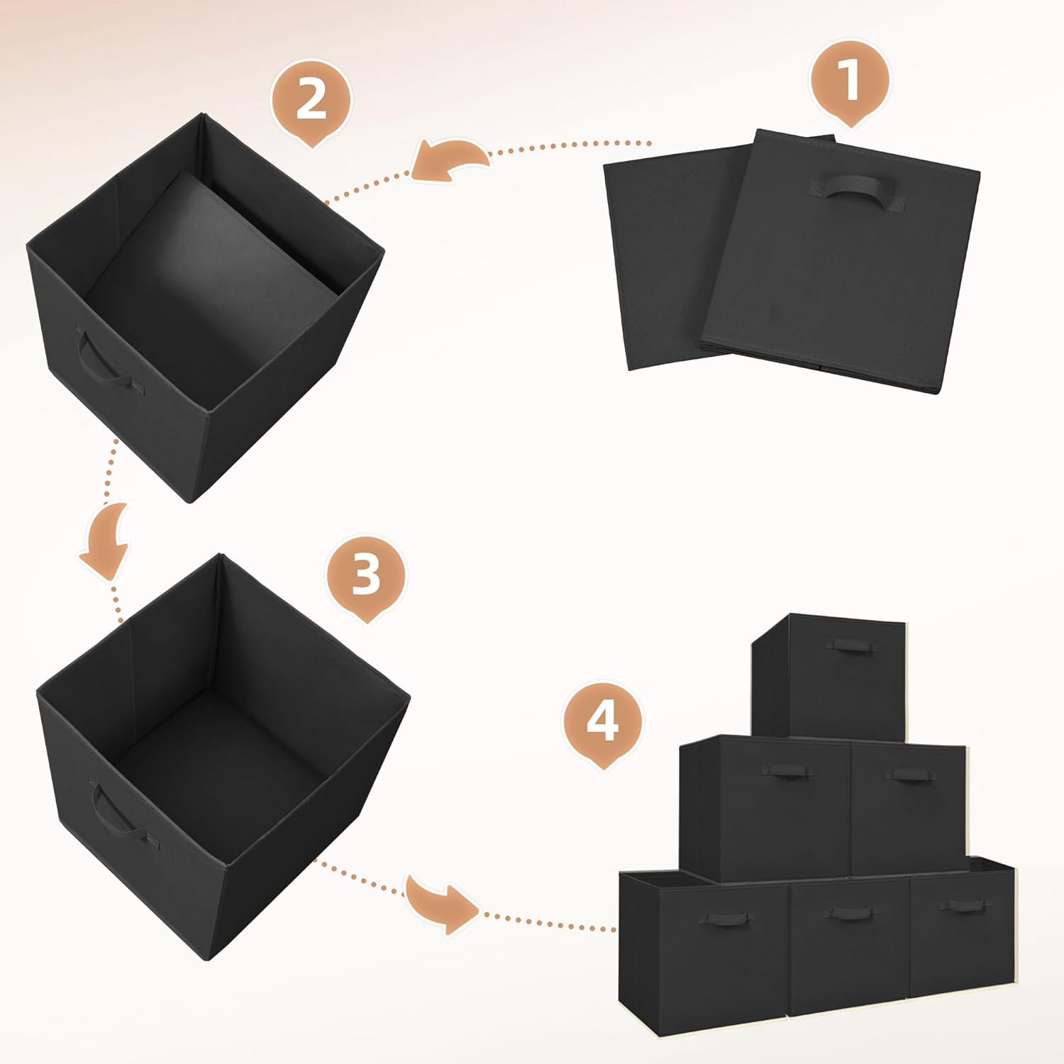 Storage Maniac Storage Cubes - 13 Inch Collapsible Bins with Handles | 4-Pack Durable Black Fabric Organizers