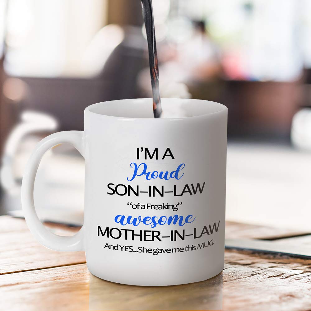 Fatbaby Funny Son In Law Coffee Mugs, Humorous Birthday Fathers Day Gift Teac Cup for Son-In-Law from Mother In Law 11oz