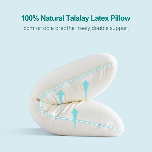 WYUSOLP 100% Natural Talalay Latex Pillow Sleeping Bed Pillows, Extra Soft Luxury Queen Pillow, Perfectly Aligns for Side/Back Pain, Stomach, Neck, Removable Breathable Cotton Cover (Queen (Medium))