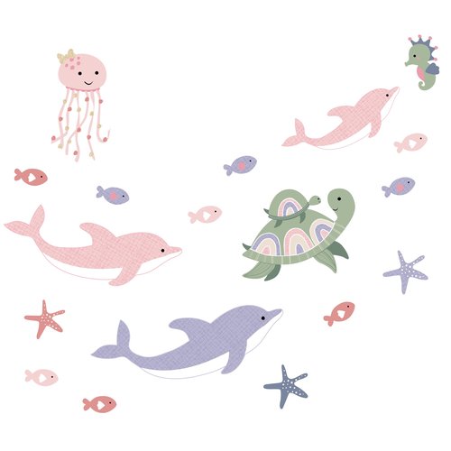 Lambs & Ivy Sea Dreams Dolphins/Turtles/Fish Underwater/Nautical Wall Decals Multicolor