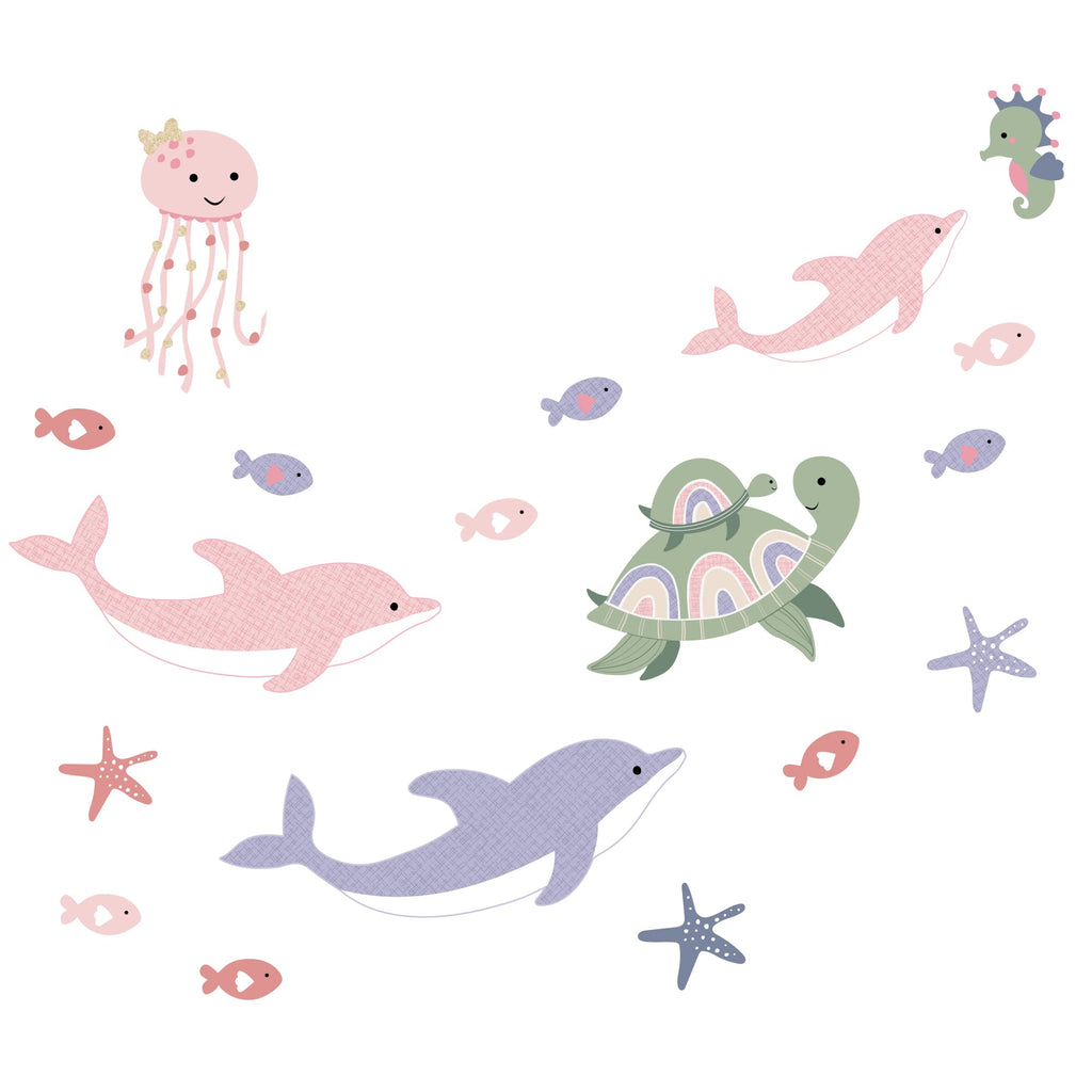 Lambs & Ivy Sea Dreams Dolphins/Turtles/Fish Underwater/Nautical Wall Decals Multicolor