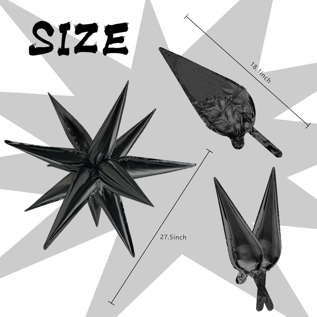Star Balloons | 60Pcs Black Foil Balloons - 12" Spike Mylar Cone for Halloween & Party Decor