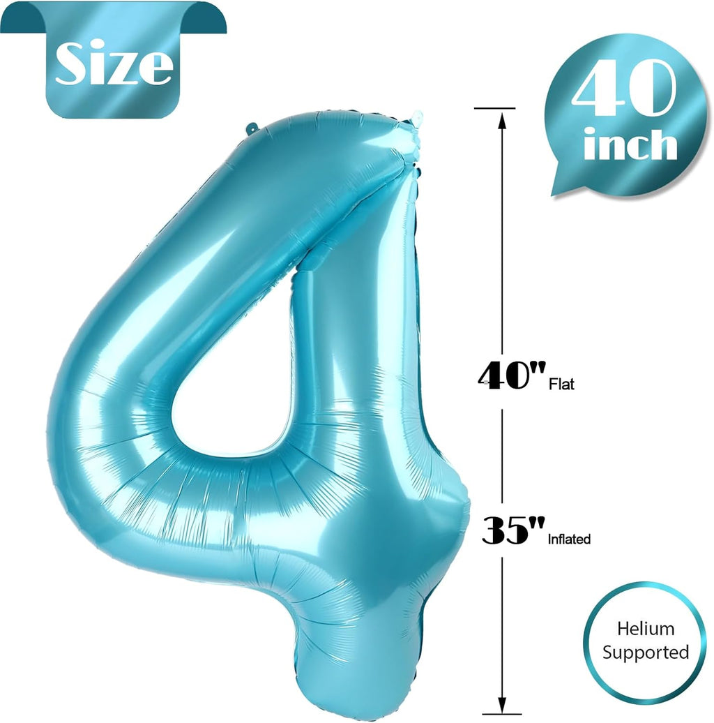 Number 4 Balloon - Pearlescent Blue 40 Inch Birthday Decoration for Boys & Girls | Large 4th Party Decor