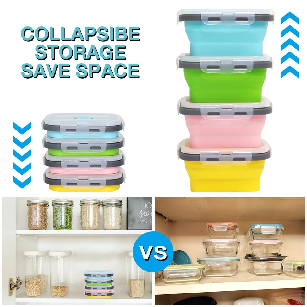 Pharamat Small Collapsible Silicone Food Storage Container(12 Oz) 4 Pack, Silicone Storage Containers for Snack, Fruit, Stackable, Space Saving