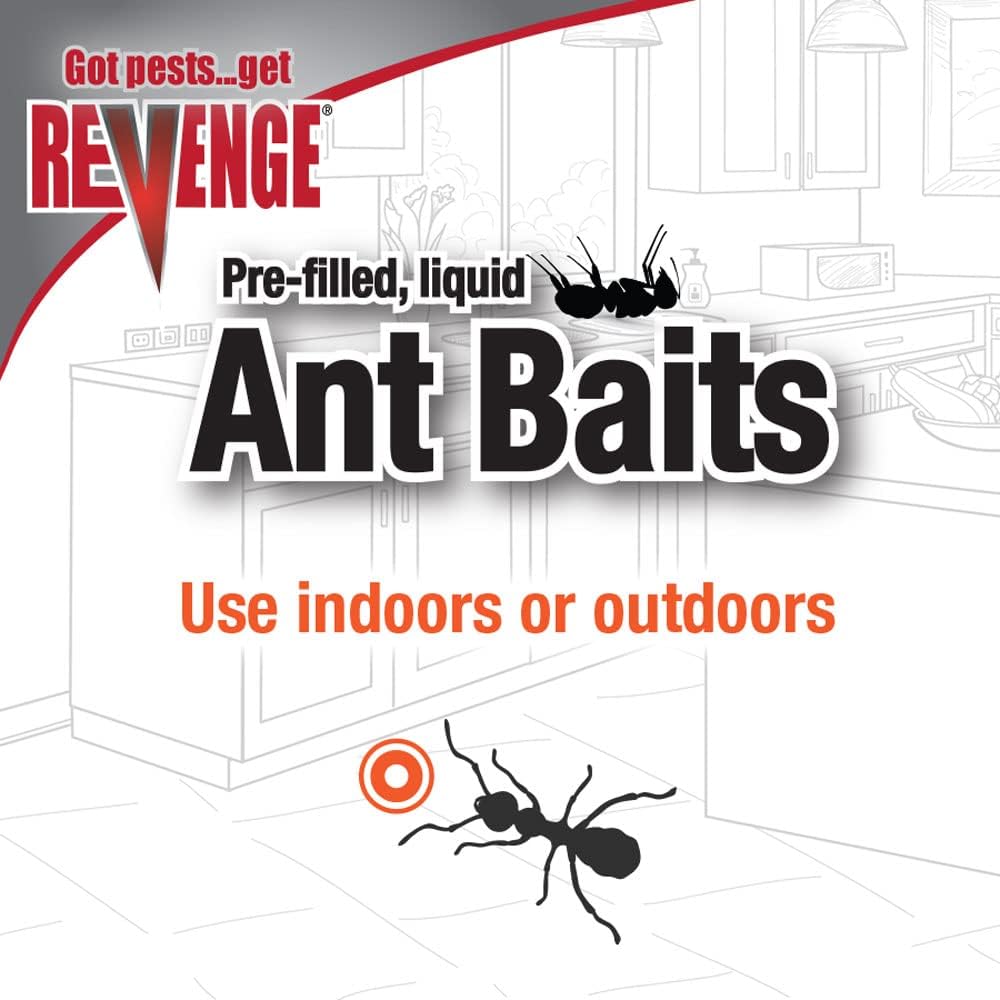REVENGE Liquid Ant Bait Stations - Pack of 3, Ready-to-Use Indoor & Outdoor Trap, Kills Ants & Roaches
