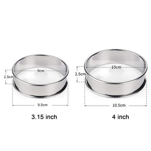 HLMOptimo English Muffin Rings, Stainless Steel Crumpet Rings, 4 inch 6 Pcs Nonstick Metal Round Ring Molds with Silicone Oil Brush