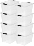 IRIS USA 54 Qt Stackable Plastic Storage Bins - BPA-Free, Durable Nestable Containers, 8 Pack - Clear with Lids