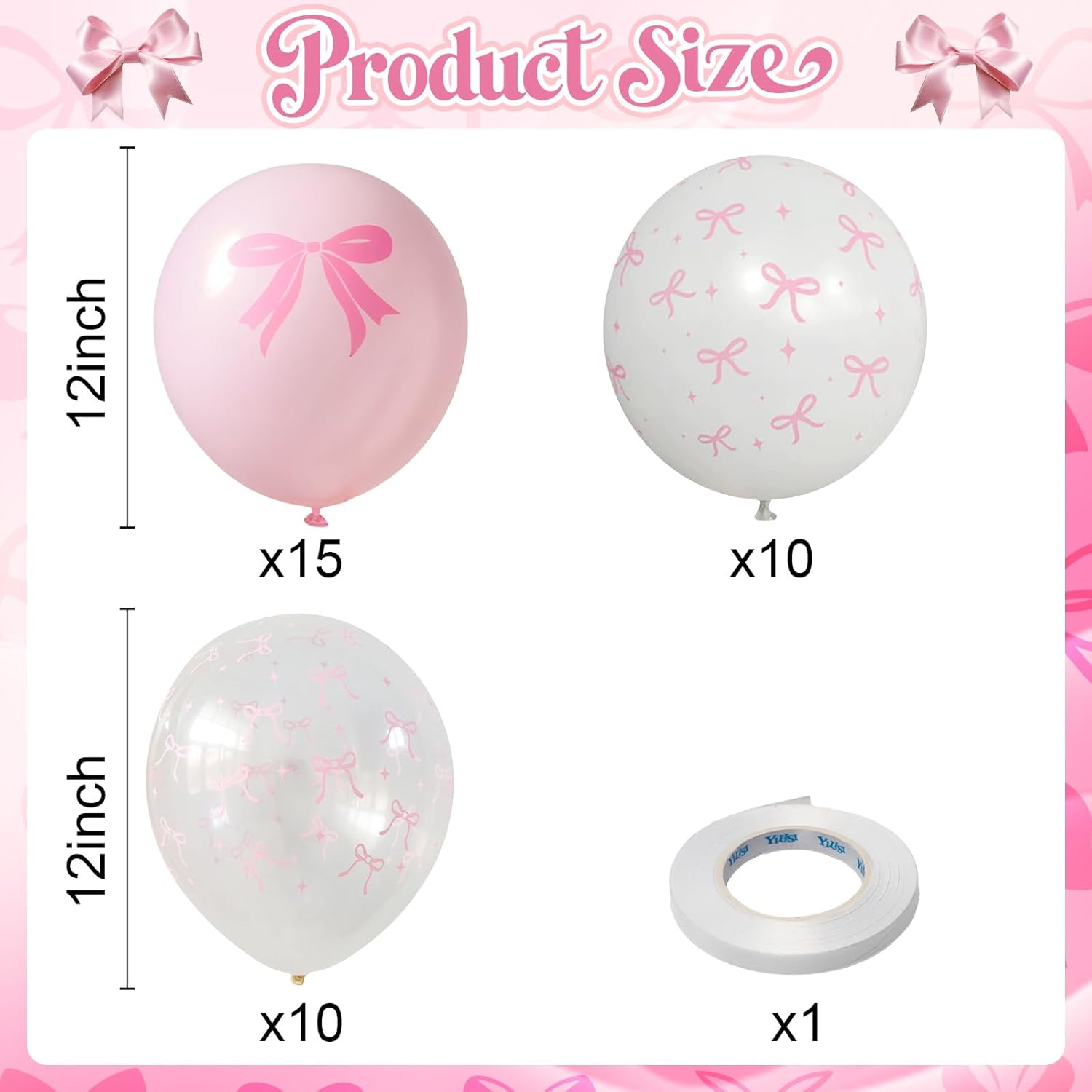 Pink Bow Balloons - 35PCS Light Pastel Pink & Clear Latex Balloons for Weddings & Parties