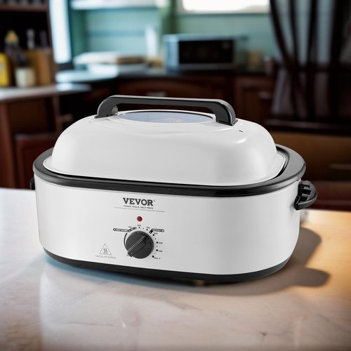 VEVOR Electric Roaster Oven, 22 QT Turkey Roaster with Self-Basting Lid, 1450W Roaster with Defrost & Warm Function, Adjustable Temp, Removable Pan & Rack, Fits Turkeys Up to 26LBS, White