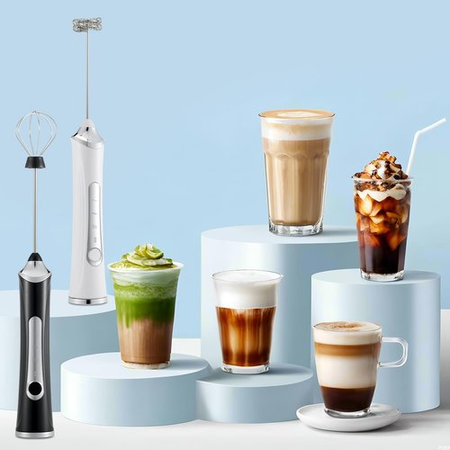 Freebala Handheld Electric Milk Frother with 2 Heads, Coffee Whisk Foam Mixer with USB Rechargeable 3 Speeds, Foam Maker Blender for Latte, Cappuccino, Hot Chocolate, Egg (Black)