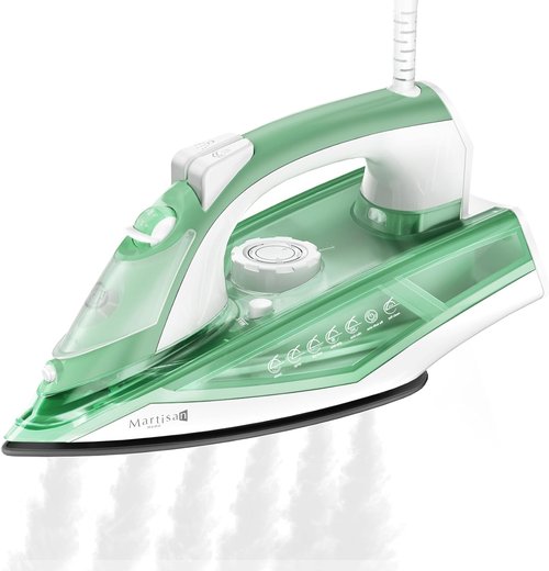 Martisan Steam Iron - 1600W Fast Heating with Non-Stick Ceramic Soleplate | Green Color, Precise Thermostat