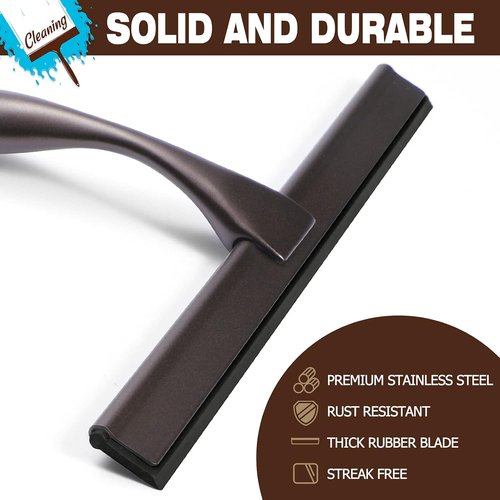 NETANY Shower Squeegee - 10-Inch Bronze Stainless Steel Tool for Streak-Free Bathroom & Shower Use