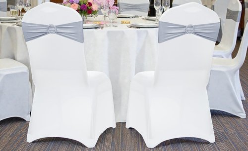 MDS Spandex Foil Chair Sashes - Universal Elastic Stretch Bands with Buckle for Weddings | Metallic Silver, Pack of 150