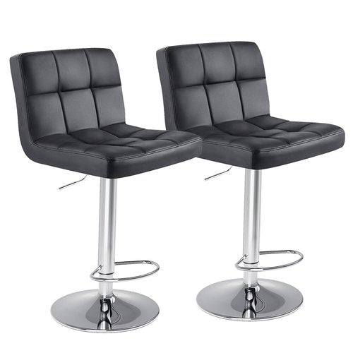 DUMOS Bar Stools Set of 2, 24 inch Counter Height Bar Stools, Upholstered Modern Kitchen Barstools with Metal Base, PU Leather Saddle Stools for Kitchen Island, Inky Black