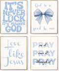 EVER-GOING TUNE Gray Blue Jesus Wall Decor Set of 4 - Inspirational Bible Verse Art for Girls' Bedrooms | 8x10 Unframed
