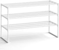SONGMICS 3-Tier Shoe Rack - Stackable Metal Organizer for 16-20 Pairs | Pearl White, 11.8 x 36.2 x 21.7 Inches