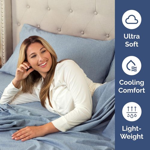King Standard Pillow Cases Set of 4 - Soft Hotel Quality Covers for Comfy Bedding - Machine Washable - Heathered Blue