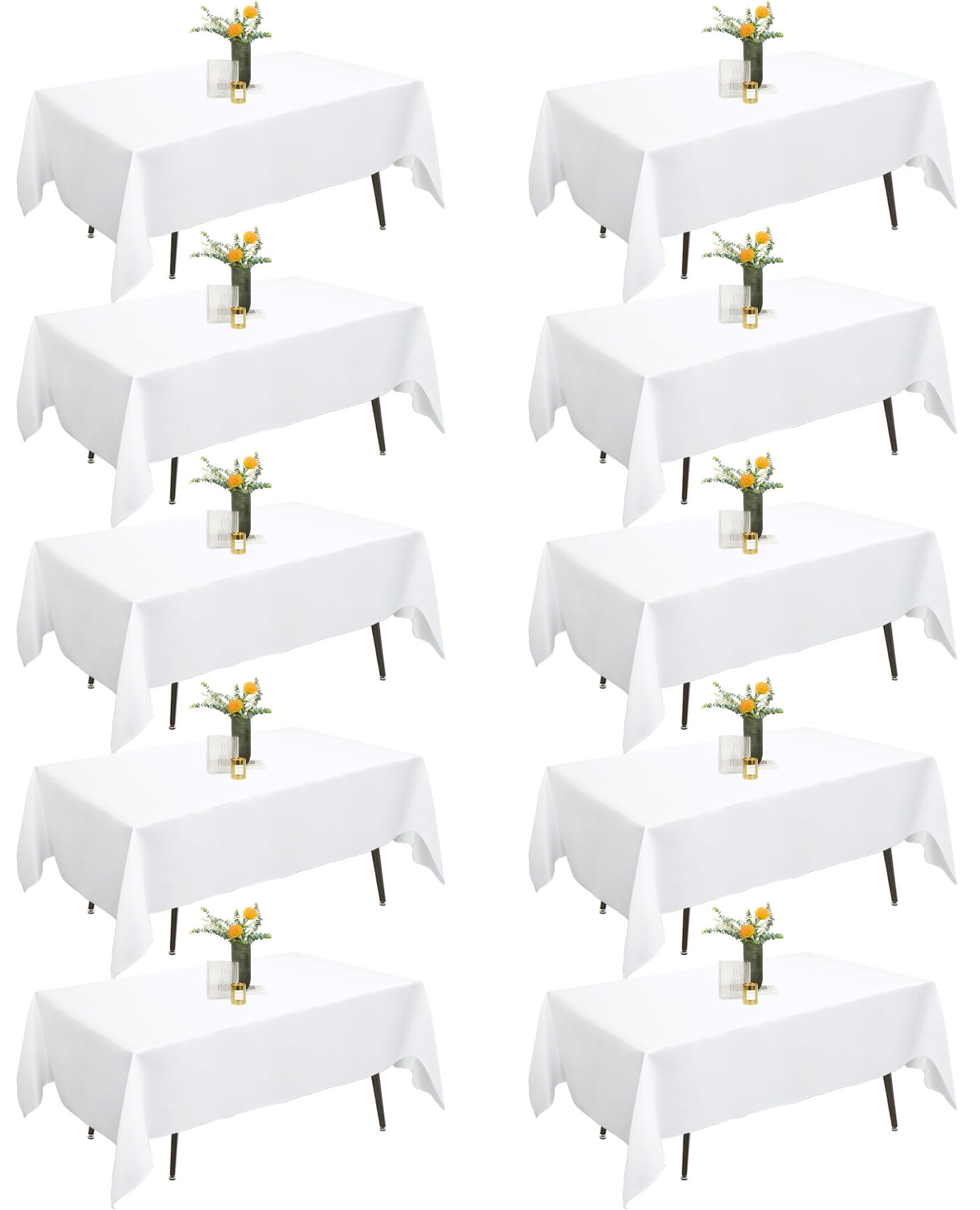 COCPOK 10Pack White Table Clothes,Rectangle Tablecloths for 6 Foot Rectangle Tables,59x102 Inch Wrinkle Resistant Washable Polyester Table Covers,Polyester Tablecloth for Wedding Party Banquet Dining