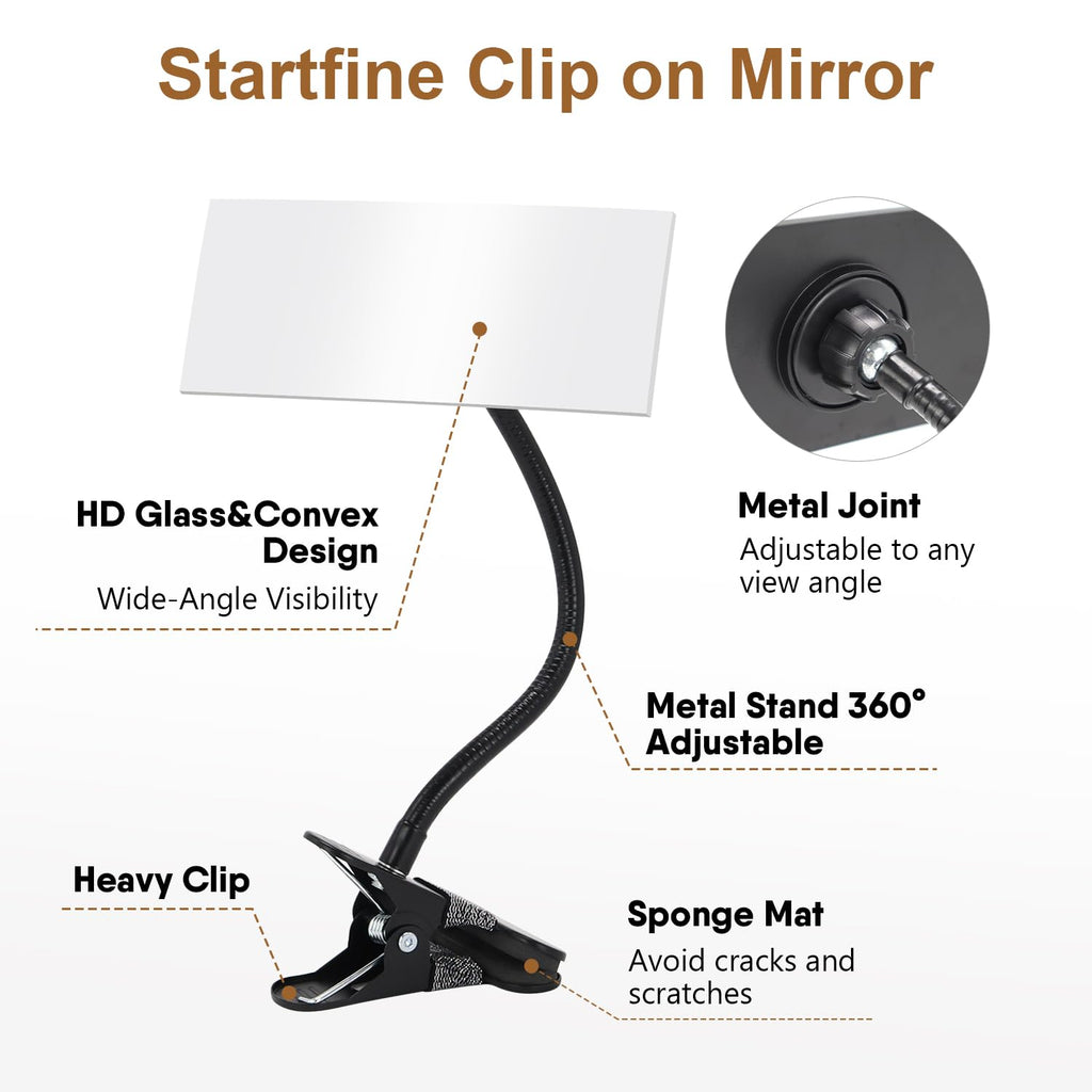 Skiennix Clip-On Security Mirror - Convex Desk Rear View Mirror with Flexible Gooseneck | 6.69"x2.95" Frameless