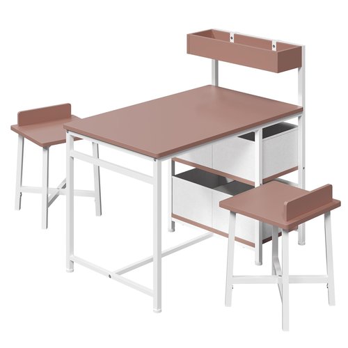 MAHANCRIS Kids Desk and Chair Set for 2, Toddler Table and Chair Set for 3-8 Years Old, Wooden Kids Study Desk for Writing & Drawing, Toddler Activity Table for Playroom, White and Pink KDBP12101