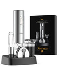 Rechargeable Electric Wine Gift Set - Aerator, Vacuum Stoppers, Foil Cutter and Bottle Opener for Home Bar and Outdoor Parties (Silver, Wine Opener Set)