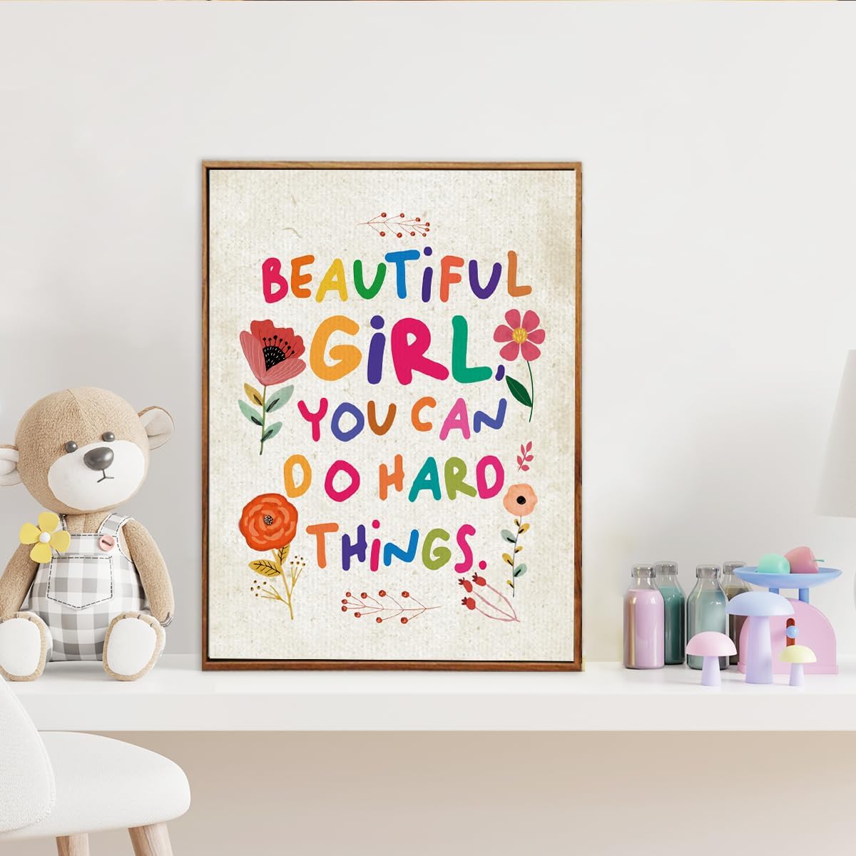 YEOION Inspirational Wall Art - Beautiful Girl You Can Do Amazing Things | Canvas with Metal Frame for Bedroom Decor