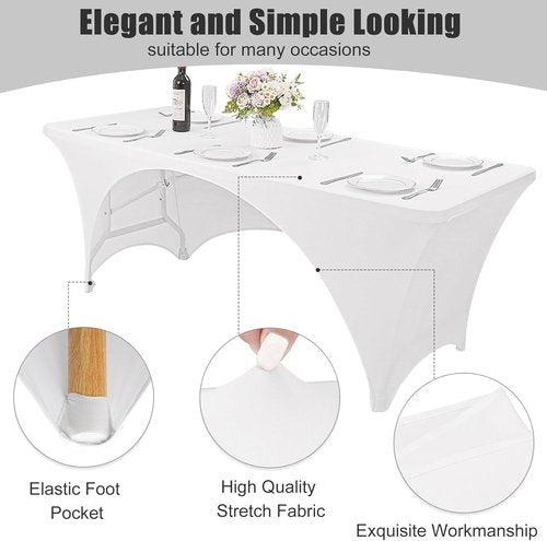Fivenl Spandex Rectangle Tablecloths - 2 Pack White Fitted Covers for 6-Foot Tables | 72 x 30 Inch, Washable
