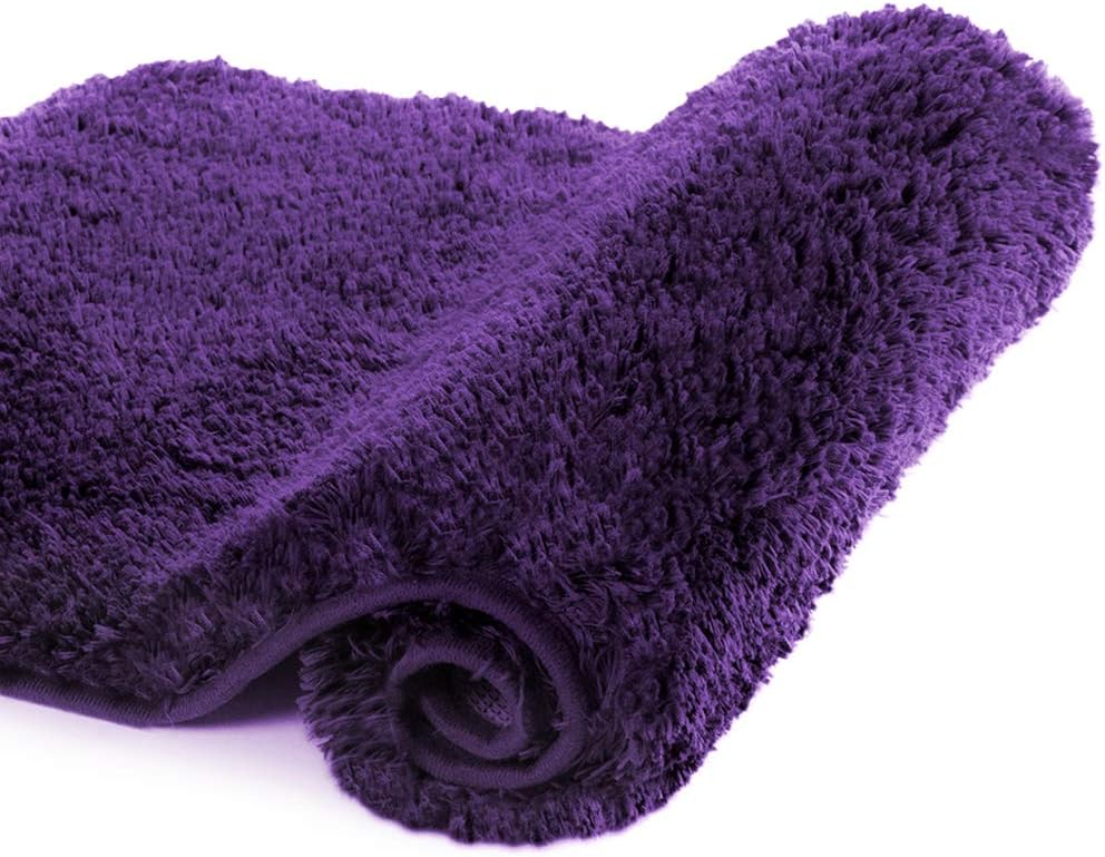 Walensee Non-Slip Bath Mat - Soft Microfiber Shaggy Rug | Water Absorbent, Machine Washable (16 x 24, Dark Purple)