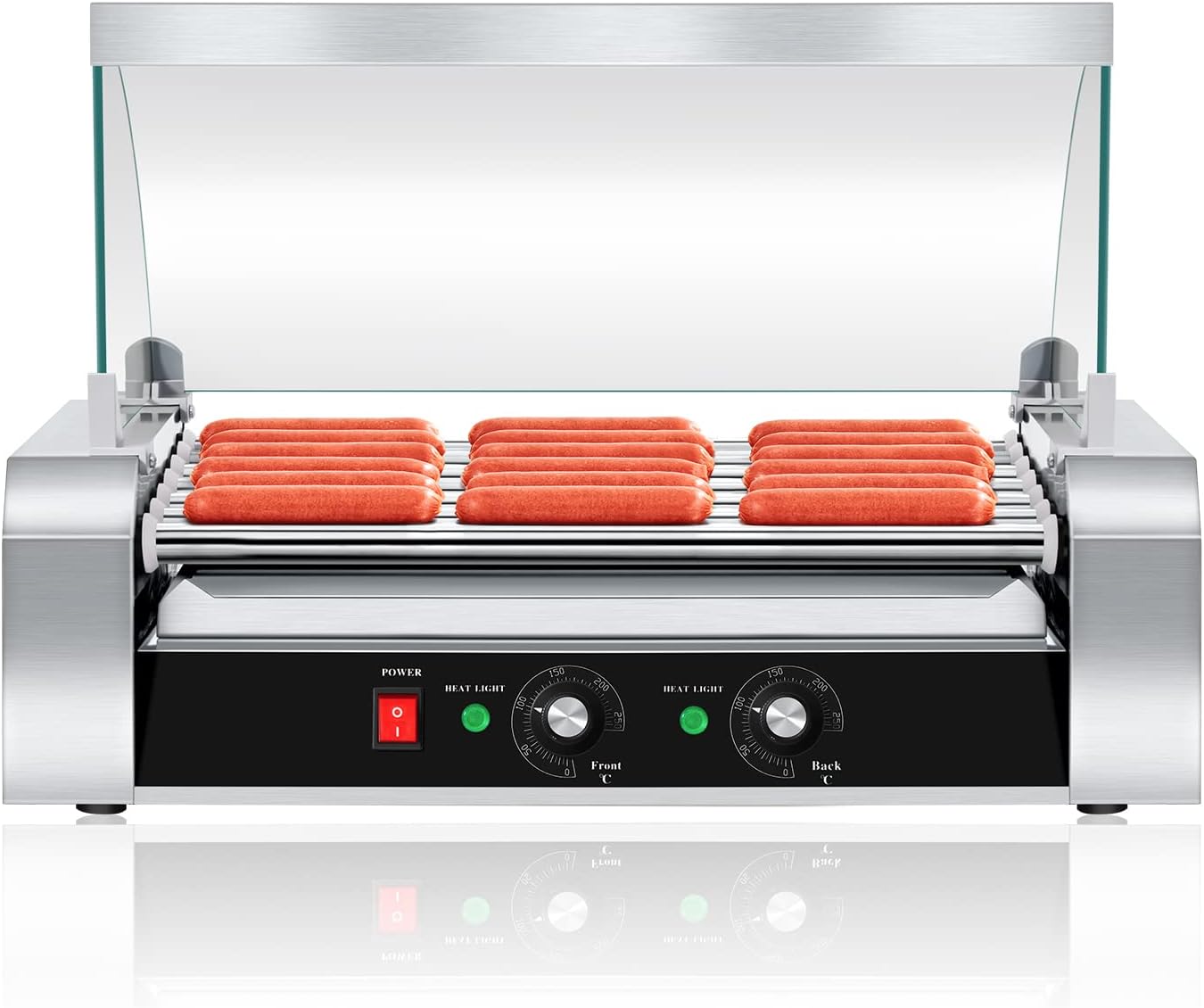 SYBO Hot Dog Roller - 18 Capacity Non-Stick Stainless Steel Rollers with Detachable Glass Cover
