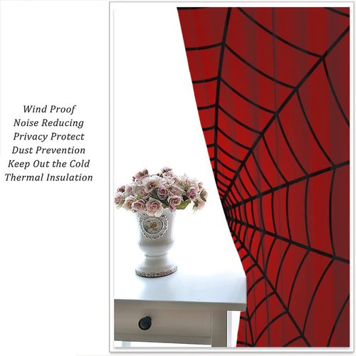 Hero Spider Web Window Curtains for Kids, Black Spiderweb Kids Red Curtains Blackout Rod Pocket Windows Treatments for Boy Girl Baby Nursery Toddler Children Bedroom 42x45in